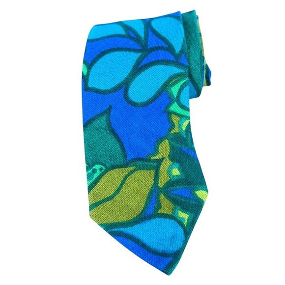 Key West Ties Mens Blue Green Vintage Neck Tie Necktie Floral 3.5" x 60" - Picture 1 of 8